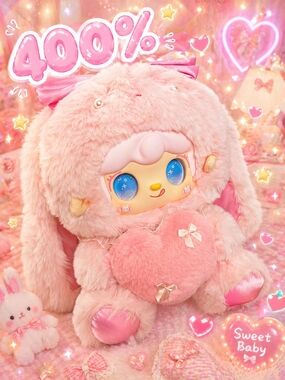 400% Yooki Pink Plush Bunny Holding Heart Plush